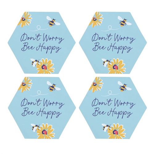 "Don't Worry Bee Happy" Coaster Set: A Touch of Cheer for Your Home