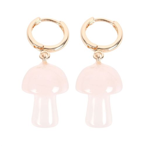 Rose Quartz Mushroom Hoop Earrings – Embrace Self-Love & Confidence