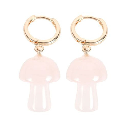 Rose Quartz Mushroom Hoop Earrings – Embrace Self-Love & Confidence