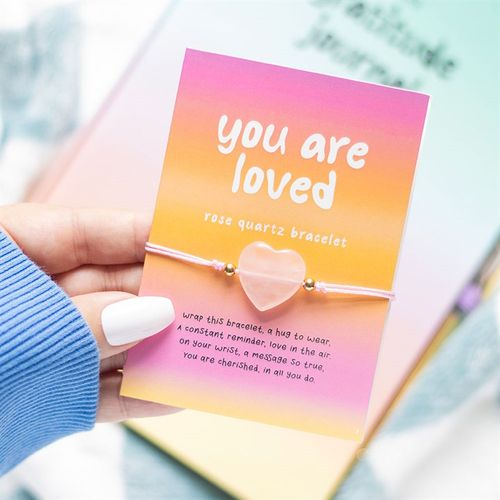 You Are Loved Rose Quartz Crystal Heart Bracelet  – A Meaningful Gift of Love