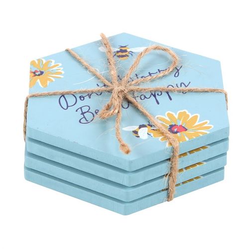 "Don't Worry Bee Happy" Coaster Set: A Touch of Cheer for Your Home