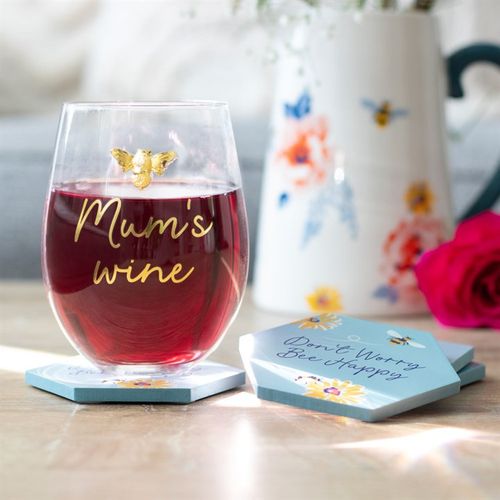 "Don't Worry Bee Happy" Coaster Set: A Touch of Cheer for Your Home
