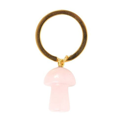 Rose Quartz Mushroom Gemstone Keyring – Promote Self-Love & Harmony