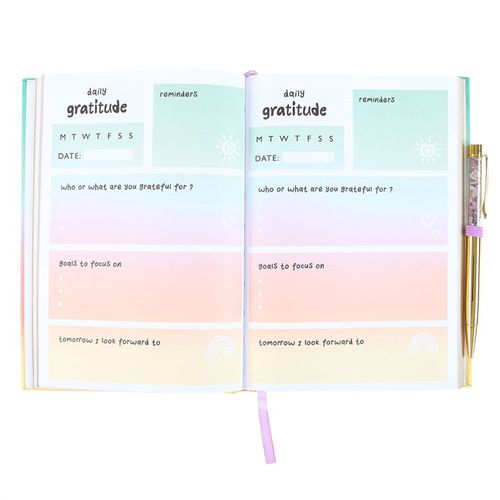 Multicoloured Gratitude Journal with Amethyst Pen – A Daily Companion for Positivity and Reflection