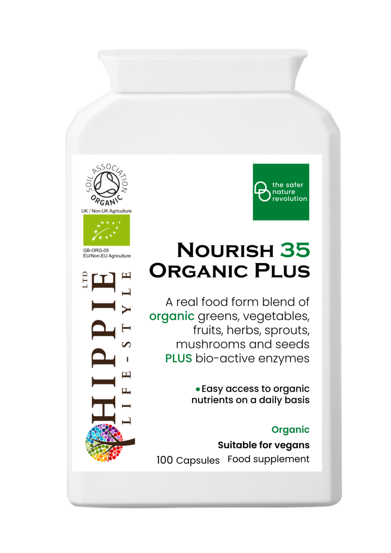 Hippie life UK, the crystal, spiritual and natural holistic health gift shop presents HIPPIE Nourish 35 Organic Plus Capsules (Vegan), , HIPPIE Life UK, , , , , .